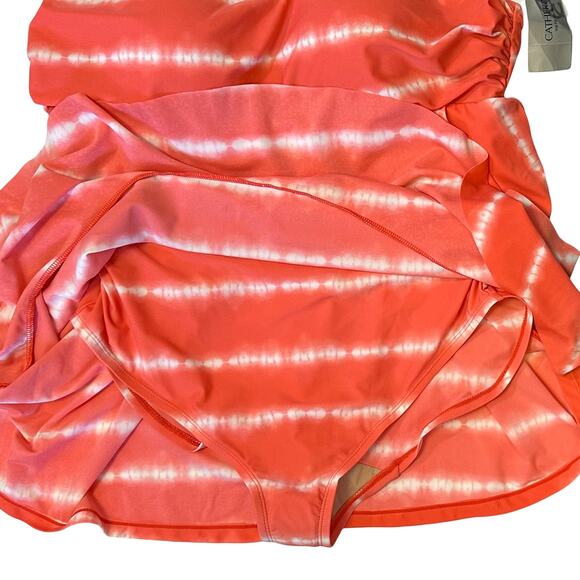 NWT Catherine's Tie Dye Tiered Swim Dress Coral Striped Plus Size 18W - Picture 5 of 12